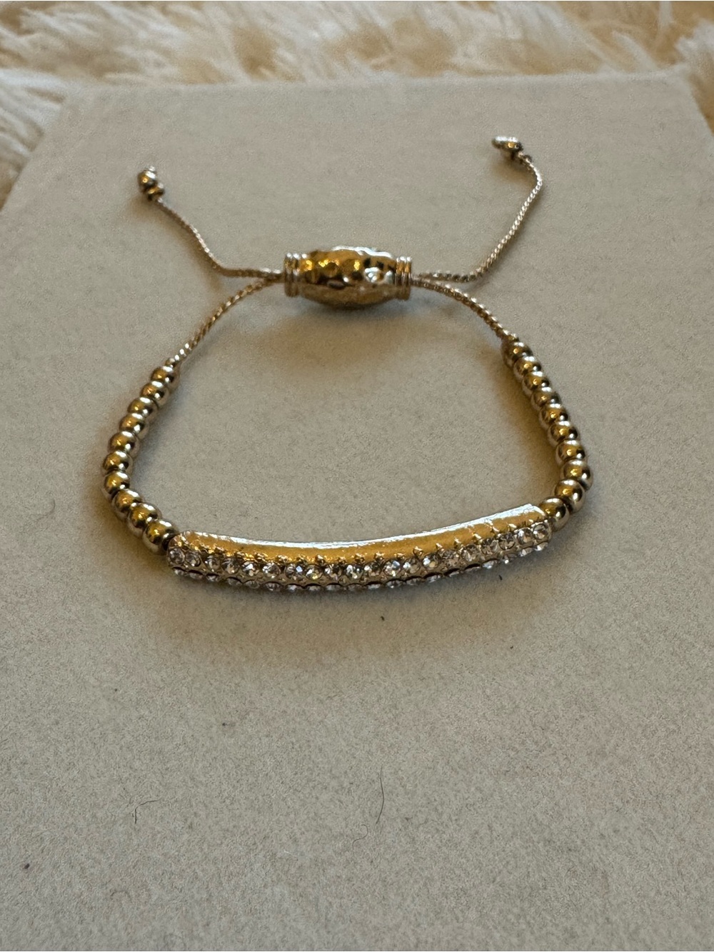 Pavé Bar Beaded Adjustable Bracelet in Gold